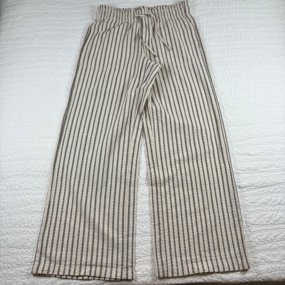 American Eagle Wide Leg Pants XS Cotton Cream Blue Striped Boho Beachy Vacation